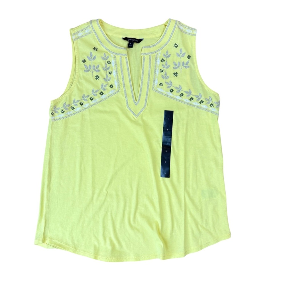 NWT‎ Banana Republic Embroidered Tank Top Sleeveless Cotton Yellow Sz S Floral